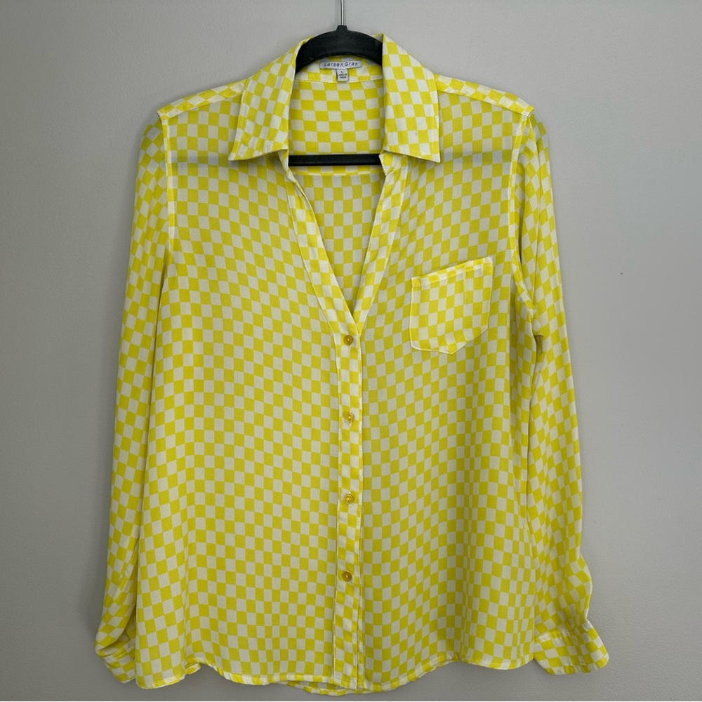 Larsen Gray Checkered Button Up Shirt Large Long Sleeve Lightweight